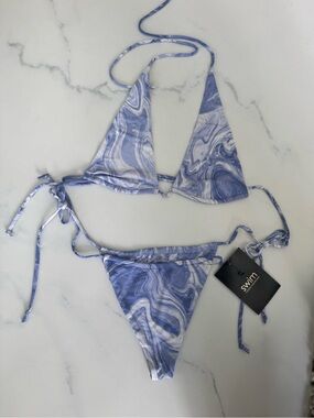 naked wardrobe Blue Marble Swirl String Bikini Set